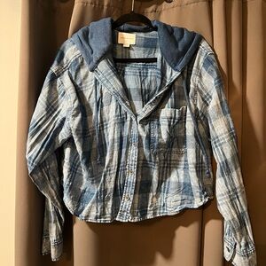 American Eagle Cropped Hooded Flannel